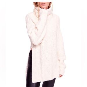 Free People Cream Ribbed Turtleneck Sweater Dress